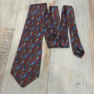 Geoffrey Beene Tie Mens Necktie Silk Red Blue Gray Made In USA Suit Vtg Formal